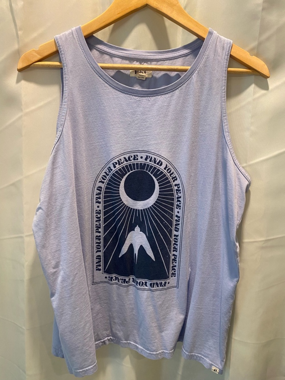 Pact Light Blue Crewneck “Find Your Peace” Tank Top